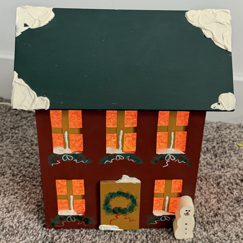 Christmas Village House Lighted Hand‎ Made 8x12x10 Winter Wonderland Holiday VTG
